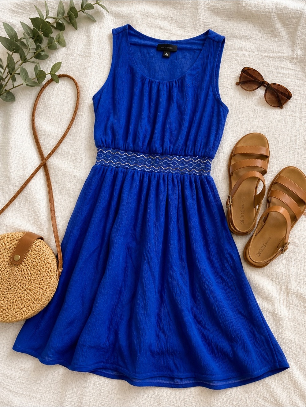 Royal Blue Sleeveless Dress Smocked Waist Mini Summer Dress M AB Studio